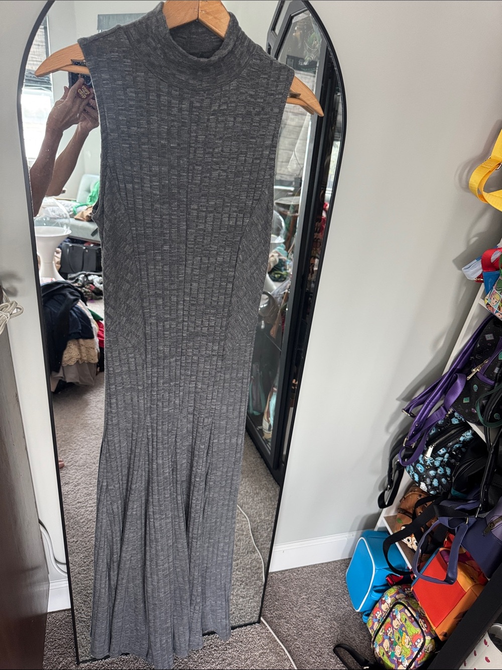 Sleeveless Ribbed Maxi Dress - Charcoal Gray